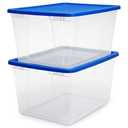 HOMZ 2-Pack Snaplock, Large Clear Plastic Storage Organizer Bins w/Lids, 56 Quart, Blue - Stackable Container Boxes for Bedroom, Bathroom, Garage, and Office Organization