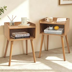 Nightstands Set of 2, Mid Century Side Table Bedroom with Storage, 11.81" x 15.75" x 23.62"