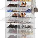 AWTATOS Shoe Rack, 8 Tier Shoe Storage Cabinet with Door, 32 Pair Shoe Organizer Shelves for Closet Hallway Bedroom Entryway, Transparent Twill