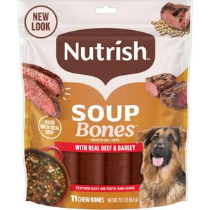 Nutrish Soup Bones Premium Dog Chews with Real Beef and Barley, 11 Chews, (Rachael Ray) (EXP 02/21/26)