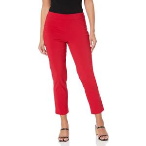 Briggs New York Womens Pull On Straight Leg Dress Pants, Slimming Stretch Slacks with Pockets, Everyday & Casual & Work (Red) 12