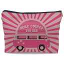 Ayxvt Here Comes the Sun Retro 70s Hippie Orange Bus Sunshine Ray Cosmetic Bag Decorative Women's Makeup Bag Zipper Pouch Travel Toiletry,Birthday Gifts for Teen Girls (Blue)