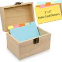 Index Card Holder, Wooden Index Card Box, 3 x 5 Flash Cards Holder with 50 Dividers, Recipe Cards Case for Organizing 3 x 5 inches Business Cards and Study Note Cards