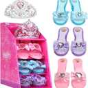 Girls Play Set! Princess Dress Up Shoes and Tiara (3 Pairs of Shoes + 1 Tiara) Role Play Collection Fashion Princess Shoe for Little Girls