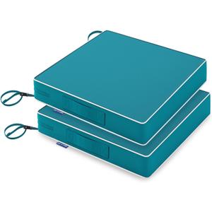MIULEE Turquoise 19 x 19 x 3 Outdoor Chair Cushions Waterproof Patio Chair Cushions with Adjustable Straps Set of 2 for Patio Furniture 3-Year Color Fastness Garden Sofa Couch