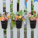 12 Pack Railing Planter for Outdoor Plants - 4 Inch Small Balcony Hanging Flower Pots with Detachable Hooks and Drain Holes Metal Oval Bucket Rail Box Fence Planters for Home Garden Decor, Black