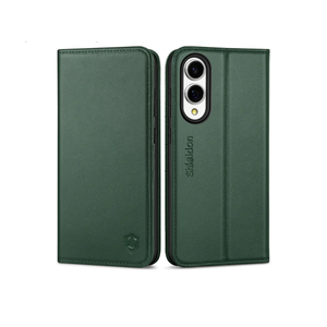 SHIELDON Case Wallet for Galaxy S25 Edge 5G 6.7", Genuine Leather Flip Kickstand RFID Blocking Credit Card Holder Magnetic Shock Absorbing Cover Compatible with Galaxy S25 Edge 2025 - Evergreen