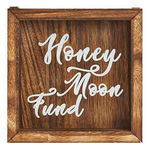 Juvale Honeymoon Fund Box Wedding Decorations for Reception - 7 x 7 Inch Wooden Rustic Wedding Card Box