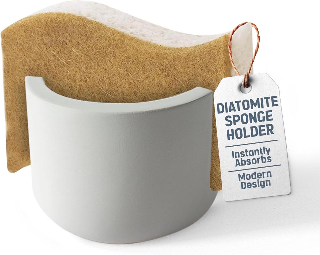 Sponge Holder, Stone Sponge Holder for Kitchen Sink - Diatomite Kitchen Sink Caddy, Quick Dry, Super Absorbent, Modern Design, Grey (Light Grey)
