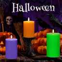 3 Pcs Flameless Candles Battery Operated Wax LED Flickering Flameless Pillar Candles with Remote for Halloween Christmas Home Wedding Autumn Decor(Orange,Purple,Green)