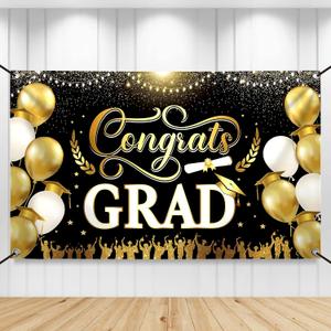 Congrats Grad Banner - 72x44 Inch, Congratulations Banner Class of 2026, Black and Gold Graduation Decorations 2026 Graduation Banner for Graduation Party Decorations, Graduation Backdrop, KatchOn