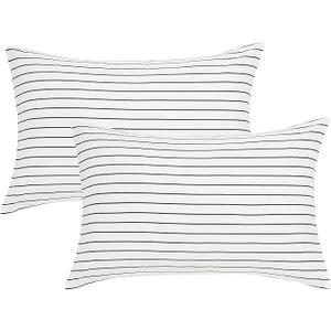 JELLYMONI 100% Natural Cotton Striped King Pillowcases Set, 2 Pack White with Thin Black Stripes Pattern Printed Pillow Covers with Envelope Closure (Pillows are not Included)
