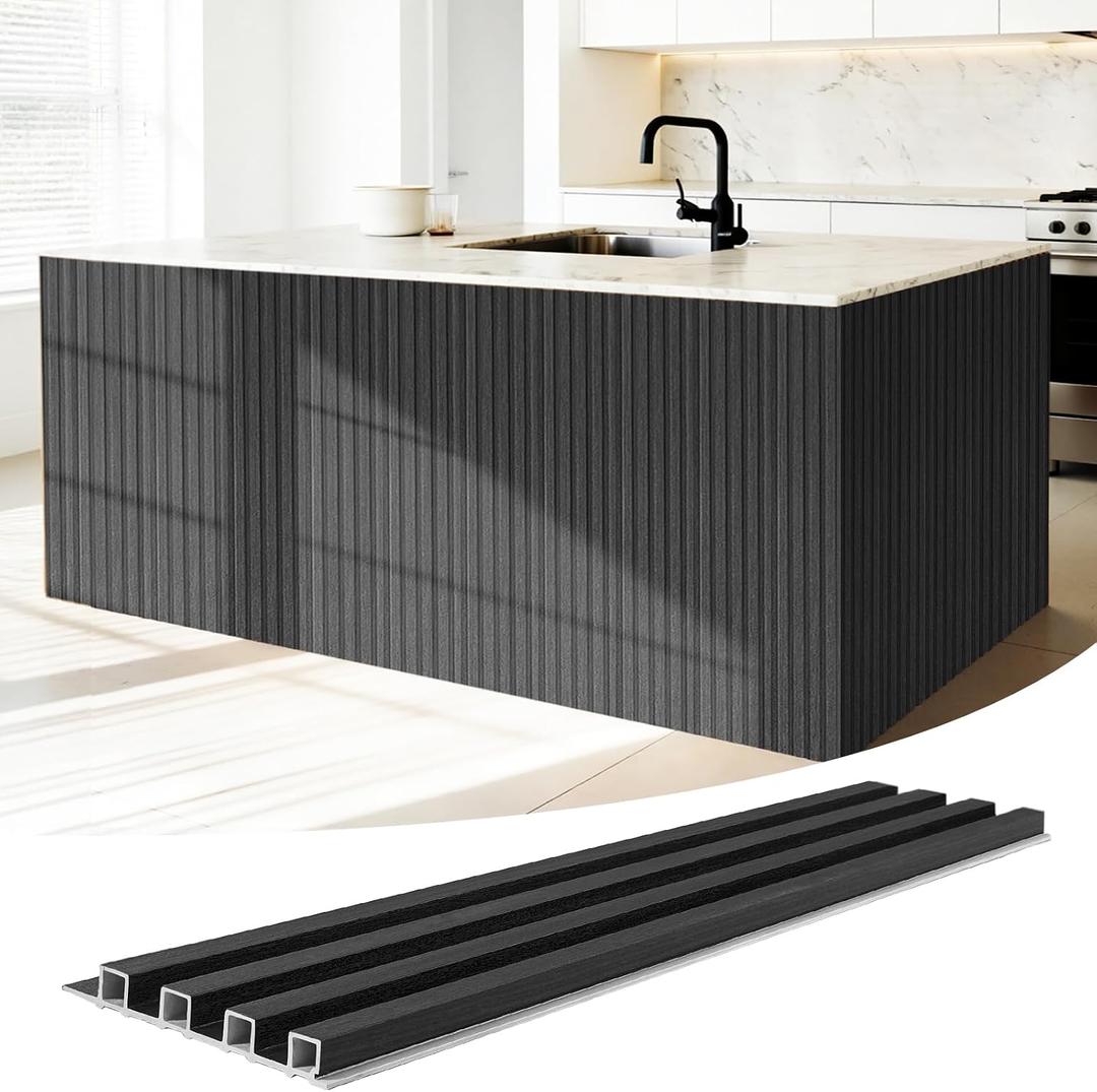 WPC Slat Wall Panels 16 Pack 48" x 6.6", Waterproof Fluted Wall Paneling, Accent 3D Wall Panel for Wall Decor, Bathroom, Bedroom, Office - High Grille Black (Cover Approx.35 sq.ft)