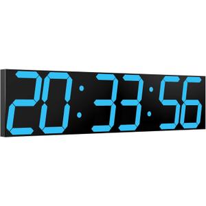 CHKOSDA Digital Wall Clock, Oversize Led Digital Clock Large Display with Auto Dimmer, Huge Countdown Timer with Remote Control, 27" Wide Display, 6 Digits, Wall Mount, Date and Temperature(Ice Blue)