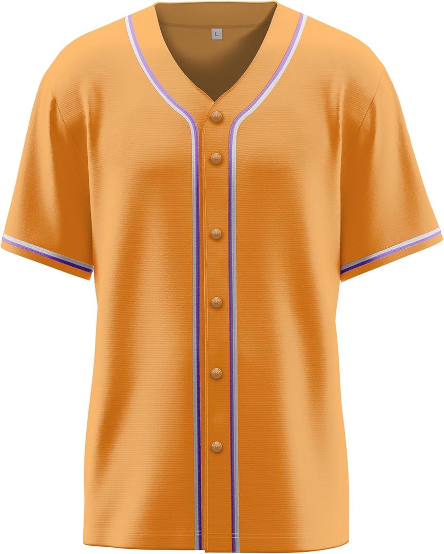 Baseball Jersey for Men,Blank Baseball Jerseys Shirts Short Sleeve Hip Hop Sports Casual Button-Down Uniforms (Orange, XL)