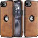 for iPhone 16E Case Vegan Leather Slim Luxury Elegant Vintage Phone Cover 2025 6.1 Inch (Brown)