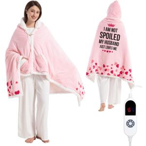 Wearable Heated Blanket Hoodie for Women, Valentines Day Gifts for Her Wife Women, Electric Throw Blanket, Heated Shawl Wraps Poncho, Mothers Day Birthday Anniversary Day Gift, Spoiled Wife Pink