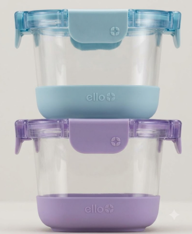 Ello Duraglass Refresh 2 Cup Meal Prep Sets 4Pc, 2 Pack - Glass Food Storage Container with Silicone Boot and Airtight BPA-Free Plastic Lids, Dishwasher, Microwave and Freezer Safe, Dusty Lavender