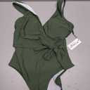 AI'MAGE Womens One Piece Swimsuits V Neck Slimming Bathing Suit Color Block Tie Side Swimwear Tummy Control Swim Suits 2025 (Medium, Army Green)