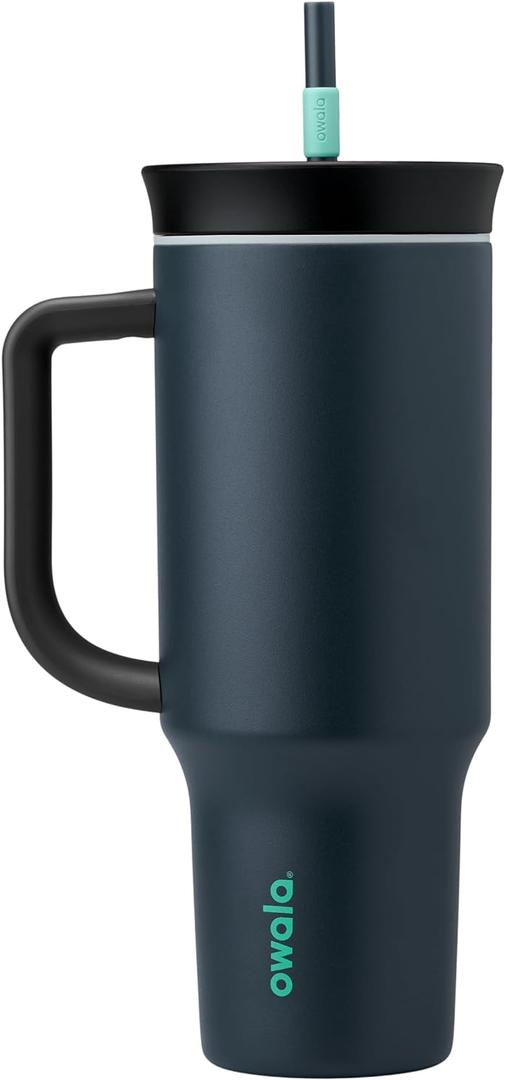Stainless Steel Triple Layer Insulated Travel Tumbler with Spill Resistant Lid, Straw, and Carry Handle, BPA Free, 40 oz, Gray (Foggy Tide)