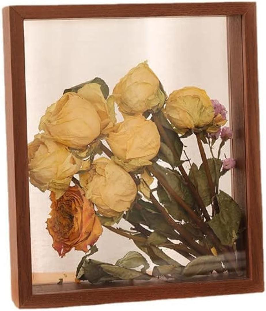 JOSON 2 packsWooden Dried Flower Photo Frame Dried Flower Display Stand Decorative Floating Photo Frame (brown 4x6)