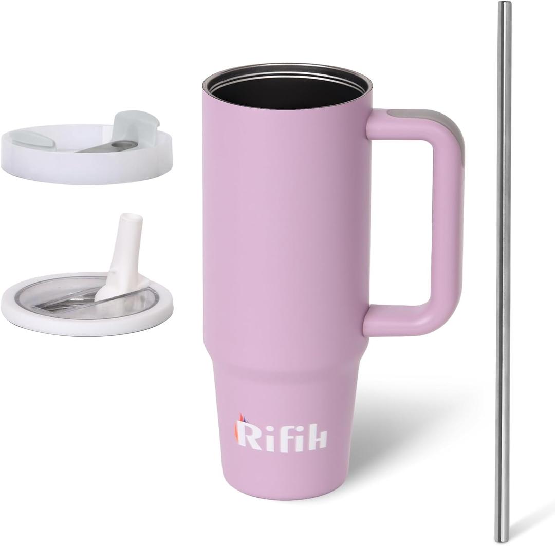 Cup with Lid and Straw, Tumbler with Handle, Travel Mugs, Stainless Steel Cup, Insulated Water Bottle, Insulated Travel Coffee Mugs, Cup with Straw, Coffee Mugs with Lids (PURPLE, 30 OZ) (Marrakech Mauve)