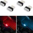 Augeny 4 PCS USB LED Car Interior Atmosphere Lamp, Plug-in USB Decor Night Light, Portable Auto Ambient Lighting Kit, Universal Vehicle Interior Accessories for Most Cars (2 Red+2 Ice Blue)