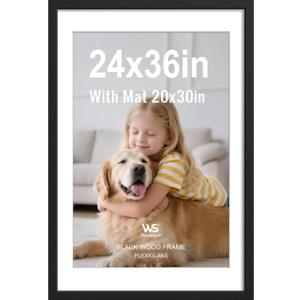 Wisesun 24x36 Black Poster Frame - Wood Frame with Plexiglass, Displays 20x30 with Mat or 24 x 36 Picture, for Any Wall - Hang Horizontal or Vertical, 1 Pack