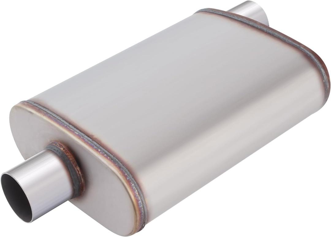 LCGP 2.25inch Muffler, Performance Chamber Exhaust Muffler, 2.25" Center In/Offset Out, 20" Overall Length Straight-Through Performance with Stainless Steel Muffler for Truck, Cars(2.25''Inlet/Outlet)