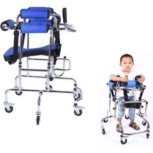 Walkers Disabled Children Cerebral Palsy Disabled Kids Walker Six Wheel Anti Tilt Foldable Belt Seat Adjustable Height Width, Disabled Auxiliary Equipment Rehabilitation Training Walking Aid (35*29*27in)