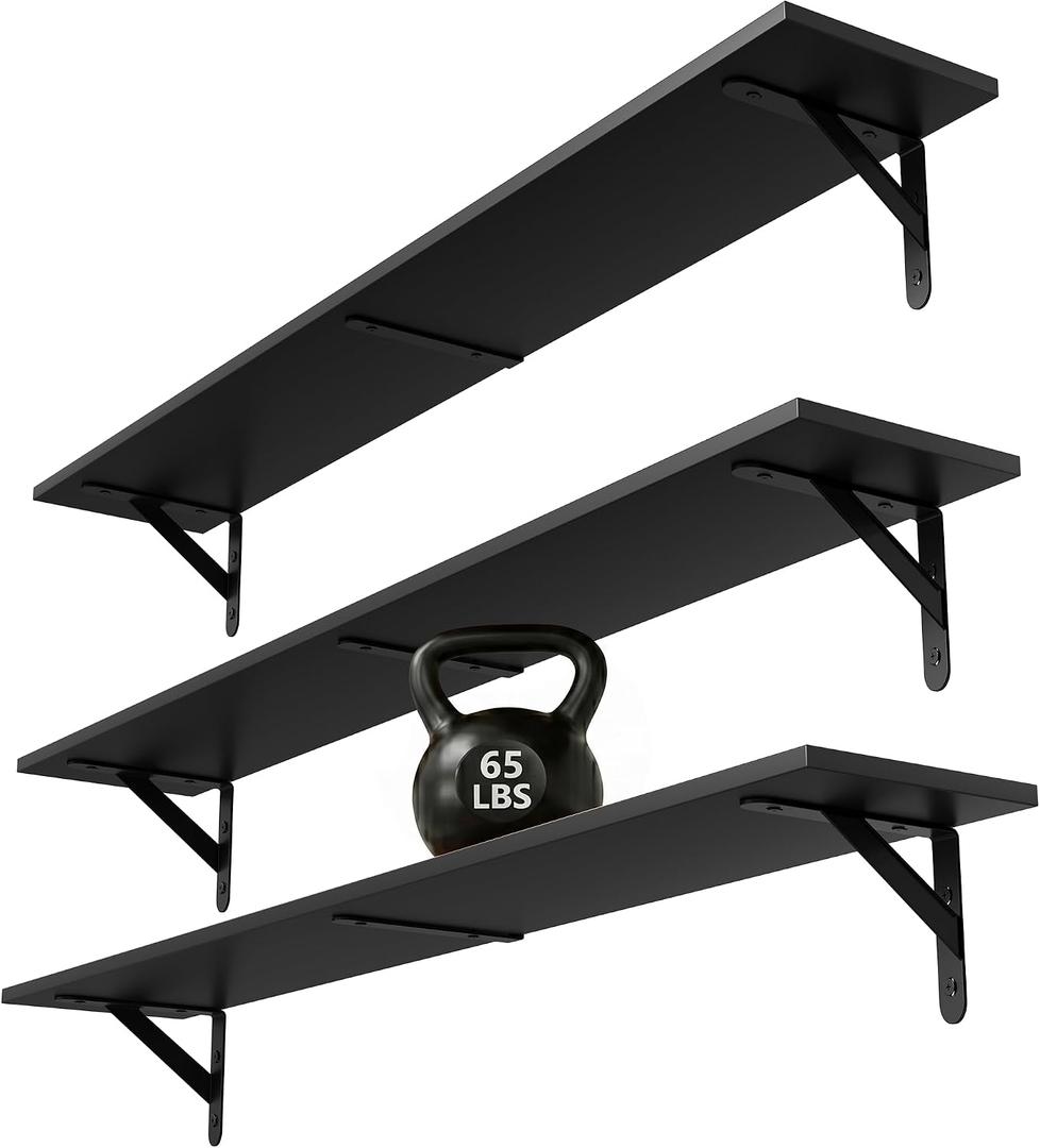 WOPITUES Long Wall Shelves 40″W x 8″D, Floating Book Shelves Max Load 65lbs, 40in