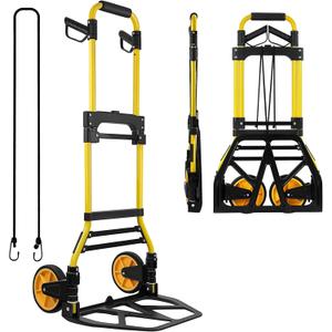 Folding Hand Truck and Dolly, 440lbs Capacity Portable Luggage Dolly Cart with Rubber Wheels and Retractable Handle, Aluminum Foldable Hand Cart for Transportation/Luggage/Mobile/Travel/Office Use