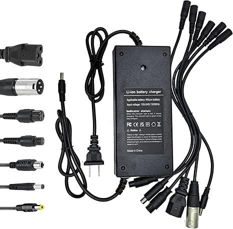 54.6V 3A Charger(7 Plugs) Universal for 13S 48V Li-ion Battery，Fast and Safe Battery Charger 3Prong GX16/DC 5.5x2.5mm/XLR/IEC/RCA Connector Power Supply Adapter