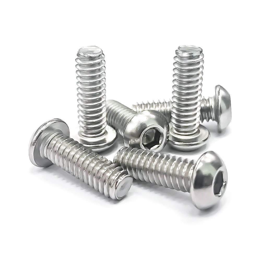 1/4-20 x 3/4" Button Head Socket Cap Bolts Screws, 304 Stainless Steel 18-8, Allen Hex Drive, Bright Finish, Fully Machine Thread, Pack of 100