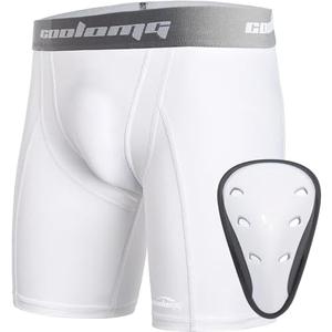 COOLOMG Youth Boys Compression Shorts with Protective Cup Athletic Sports Underwear for Baseball Football Lacrosse Hockey, L