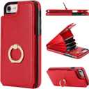 Folosu iPhone SE(2022)/SE(2020)/7/8 Wallet Case with Card Holder, 360Rotation Ring Holder Kickstand, RFID Blocking PU Leather Flip Shockproof Cover, 4.7 Inch Red