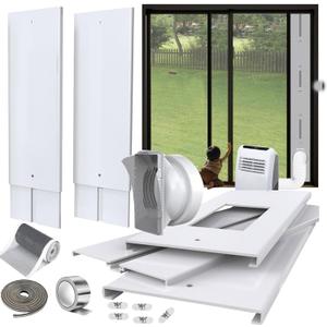 Max 105" Sliding Door AC Vent Kit with Screen net & 2 weather strippings Energy Saving Airtight Universal 5.0/5.9 Inch AC Hose Coupler Portable AC Balcony Door/Window Seal Plates kit