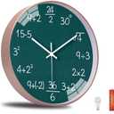 QINFIEY 12 Inch Math Wall Clock Silent Non Ticking Movement Quality Quartz Wall Clock for Office Classroom/School/Home/Kitchen/Living Room Wall Decorations (Green)