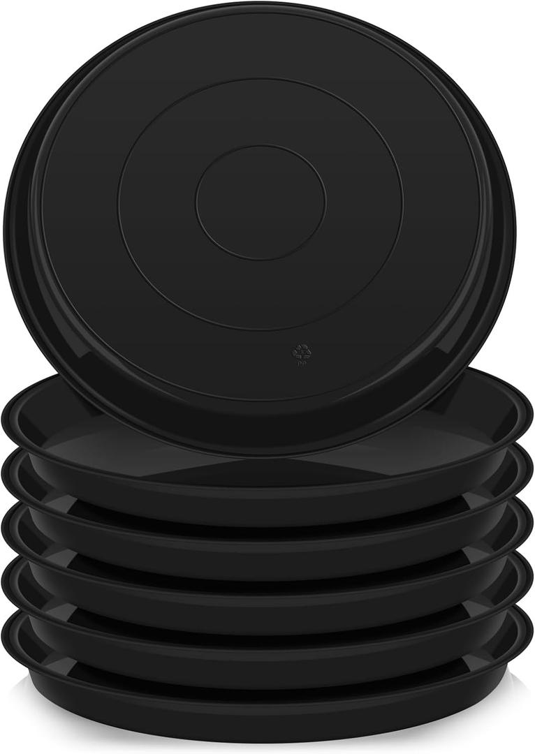 VUWEZ 6 Pack of 25 inch Plant Saucer, Plant Tray 20 Inch Round, Plant Saucers for Indoors, Plant Trays for Pots, Flower Pot Saucers, Pot Saucers for Planter 19-26" (25", Black)