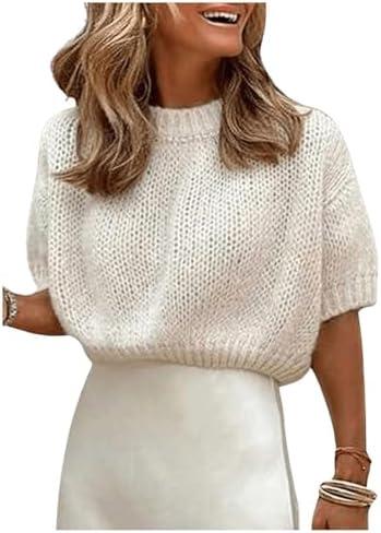 GORGLITTER Women's Puff Sleeve Crewneck Knit Shirt Top Short Sleeve Solid Loose Sweater, X-Small 