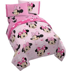 Jay Franco Disney Minnie Mouse Hearts N Love 4 Piece Twin Bed Set - Includes Reversible Comforter & Sheet Set - Super Soft Fade Resistant Microfiber - (Official Disney Product)