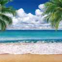 Hawaii Tropical Beach Ocean Backdrop Banner Seaside Palm Trees Photography Background Summer Luau Theme Party Decorations Baby Shower Photo Props (47.24x31.5 in)
