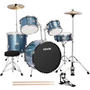 VEVOR Drum Set, 5-Piece 22 in Junior Drum Sets, Beginner Drums Set with Adjustable Throne, Cymbal, and Drumsticks, Musical Learning Drums Instrument Kit, for Beginner, Teens & Student (Gravel Blue)
