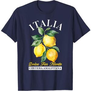 Italy Amalfi Coast Lemon Souvenier Italia T-Shirt (Small, Navy Blue)