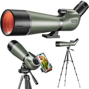 25-75x80 HD Spotting Scope with 64in Tripod and Upgraded Phone Adapter, Clear Image with BAK4 Prism Spotting Scopes for Target Shooting, Bird Watching, Hunting, Wildlife ViewingGreen