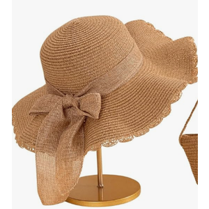 Verdusa Women's Bow Wide Brim Straw Sun Hat Khaki One-Size