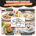 5 Pcs Pancake Mold Set  Stainless Steel Pancake Molds for Griddle with Fun Shapes, Comfortable Handles, and Non-Slip Design  Egg Shaper for Frying Pan with Silicone Brush for Easy Use & Cleaning