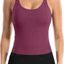 ATTRACO Women Ribbed Workout Crop Tops with Built in Bra Yoga Racerback Tank Top Tight Fit (8, Burgundy)
