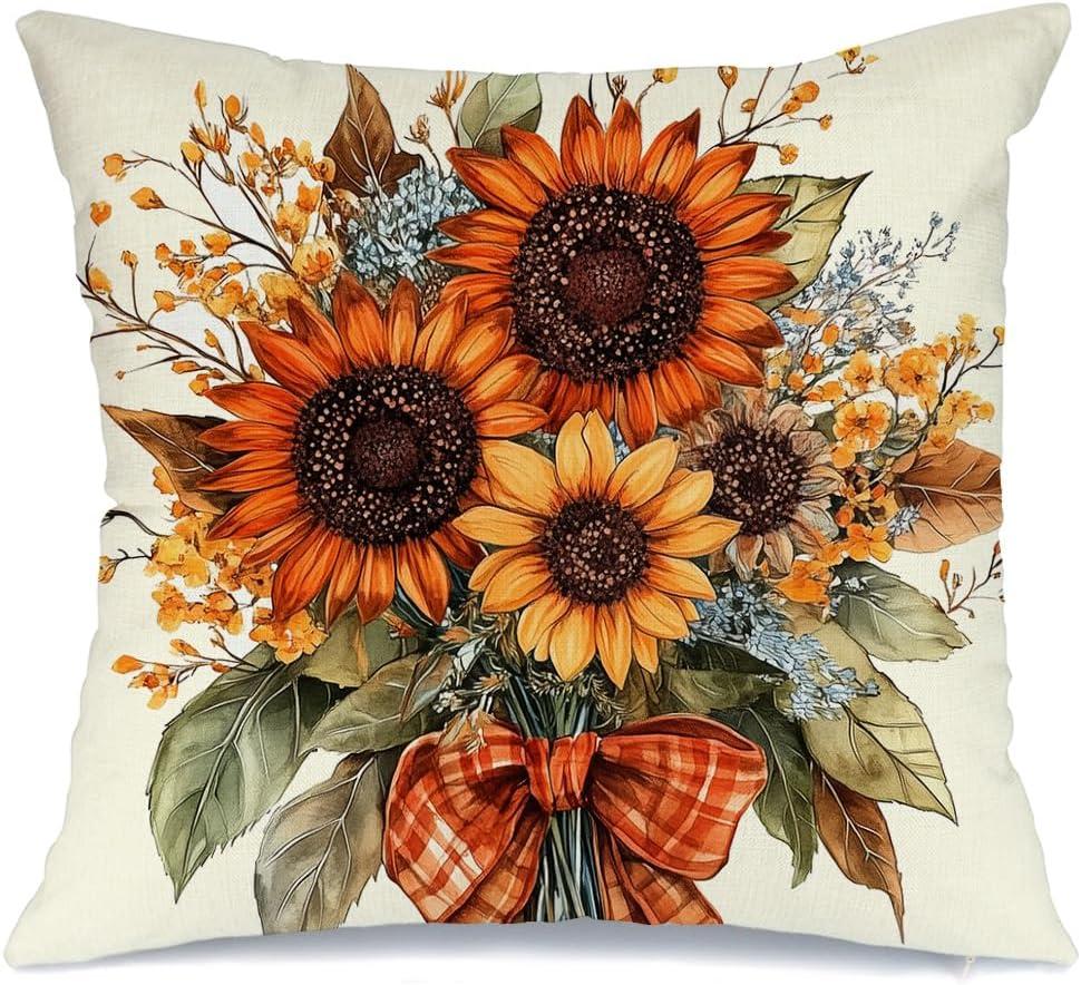 AACORS Fall Pillow Cover 20x20 Inch Sunflower Decor Floral Farmhouse Seasonal Pillow Case Decorations for Home Sofa Couch AA726-20 (Multicolor)