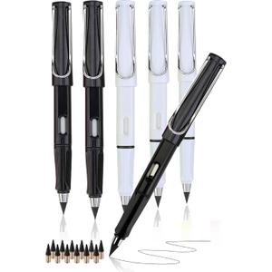 XIUSHE 6PCS Infinity Forever Pencils for Writing-0.7mm Infinite Everlasting Metal Inkless Pencils Set,Technology Magic Writing Pencil For School Office Professional Use (Black white,6)